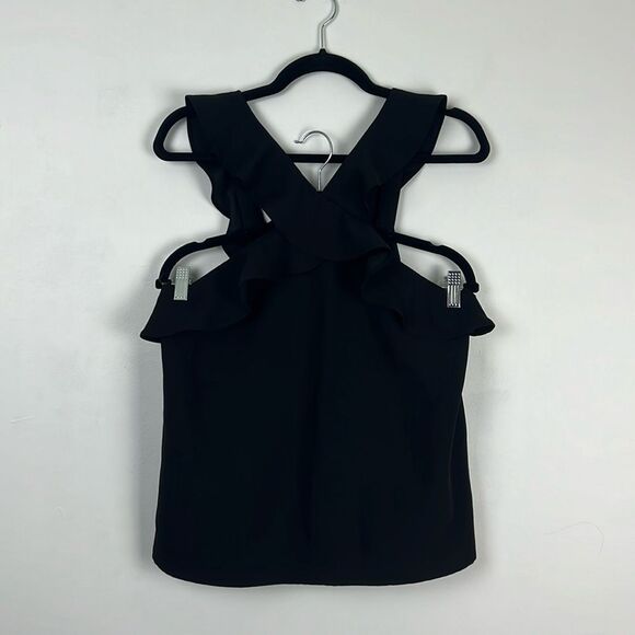 Banana Republic Black Criss Cross Ruffle Sleeveless Blouse Women’s Size Small - Picture 7 of 14